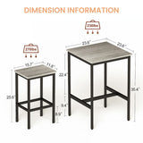 3-Piece Industrial Style Dining Bar Table Set with Square Bar Table and 2 Bar Chairs,Space Saving