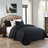 3 Piece King Size Quilt Set With Pillow Shams Black