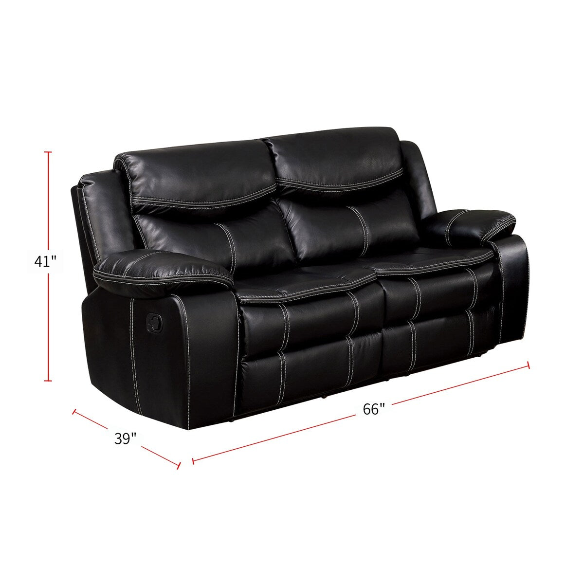 3 Piece Leatherette Reclining Sofa Set, Black