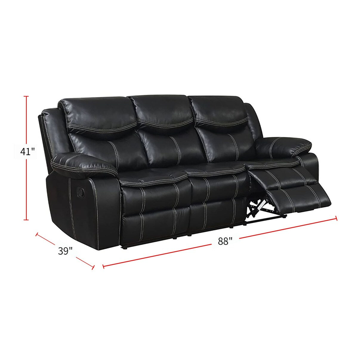 3 Piece Leatherette Reclining Sofa Set, Black