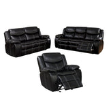 3 Piece Leatherette Reclining Sofa Set, Black