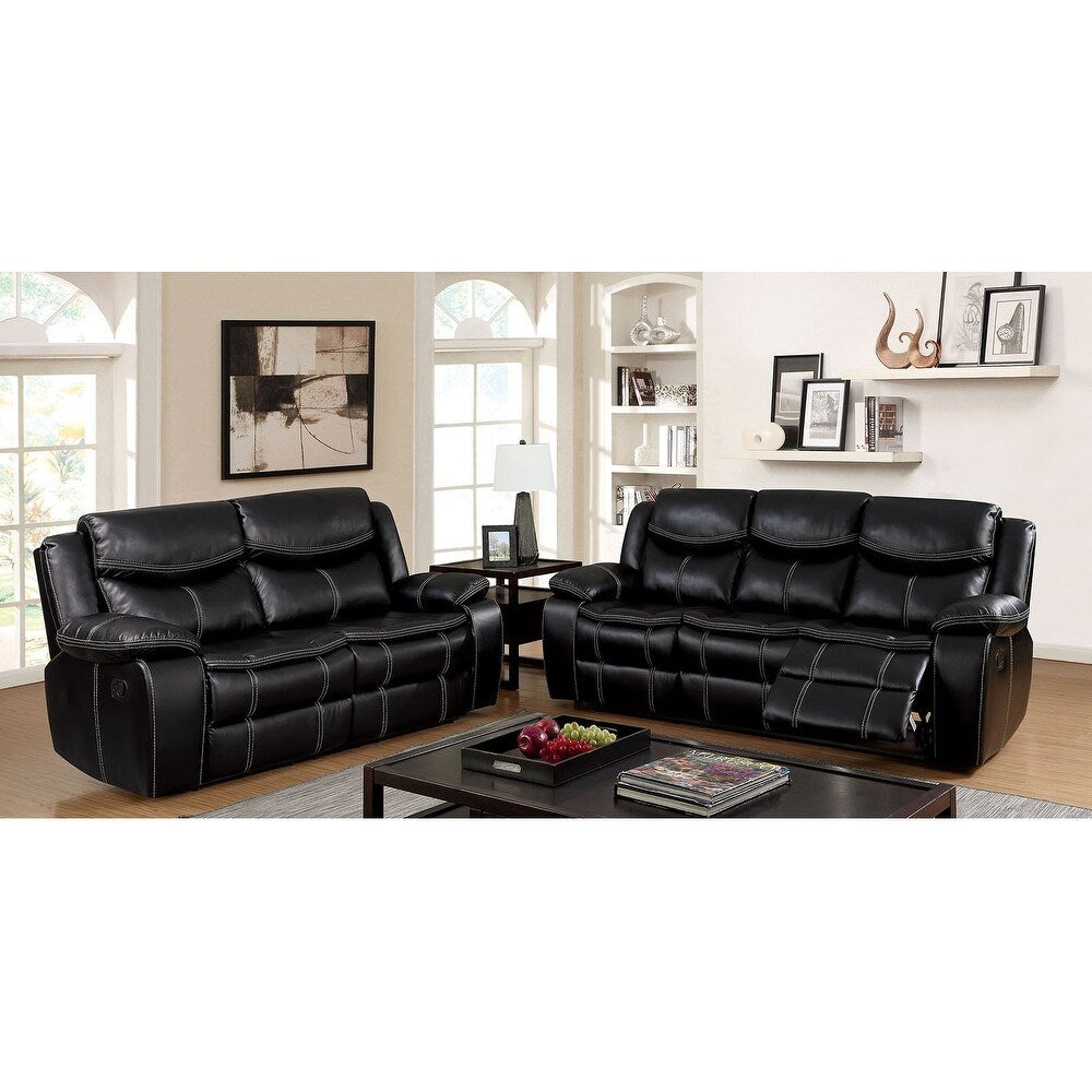 3 Piece Leatherette Reclining Sofa Set, Black
