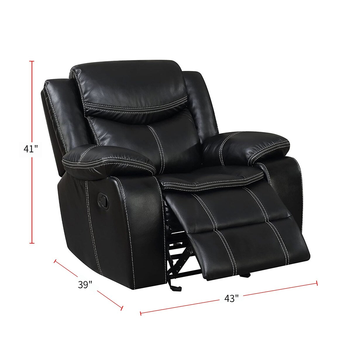 3 Piece Leatherette Reclining Sofa Set, Black