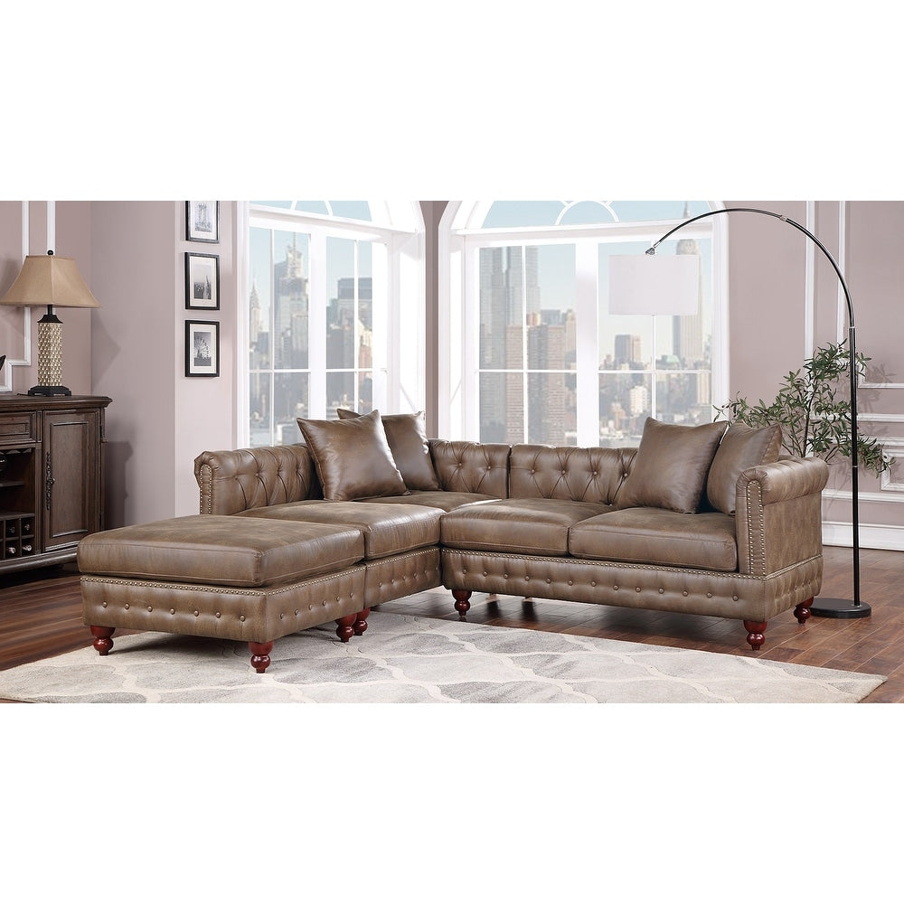 3 Piece Leatherette Upholstered Sectional Sofa Set with Wood Legs