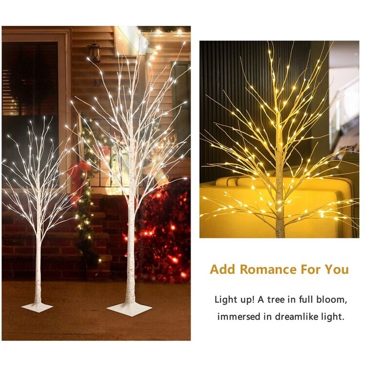 3 Piece Lighted Trees and Branches Set, Christmas Holiday Party Decorations Pre-Lit White Birch Tree LED Lighted Trees