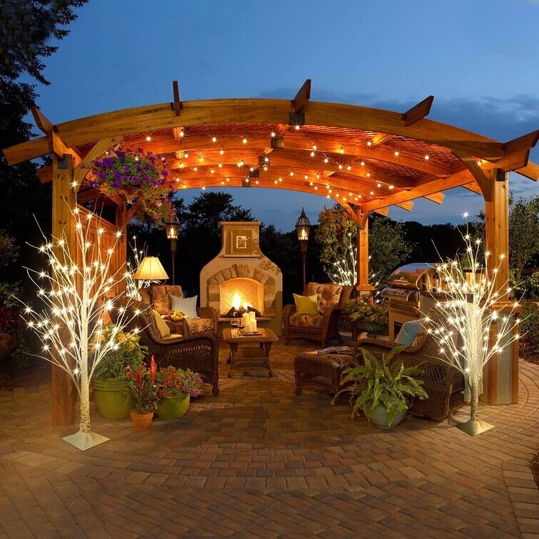 3 Piece Lighted Trees and Branches Set, Christmas Holiday Party Decorations Pre-Lit White Birch Tree LED Lighted Trees