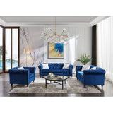 3 Piece Living Room Sofa Set, including 3-seater sofa, loveseat and sofa chair, with button and copper nail on arms and back