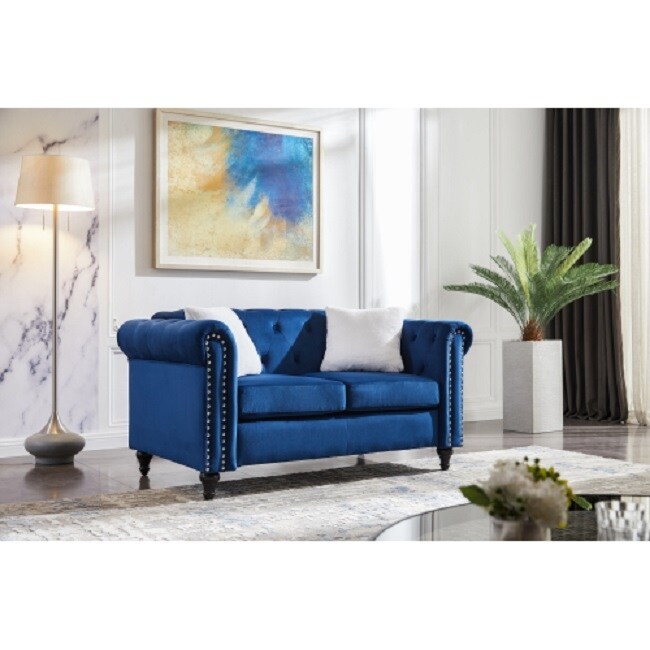 3 Piece Living Room Sofa Set, including 3-seater sofa, loveseat and sofa chair, with button and copper nail on arms and back