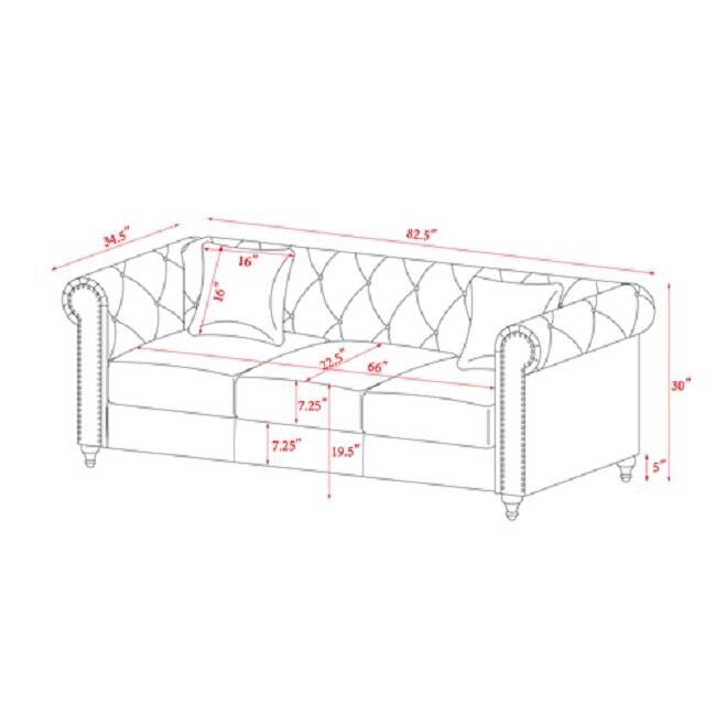 3 Piece Living Room Sofa Set, including 3-seater sofa, loveseat and sofa chair, with button and copper nail on arms and back