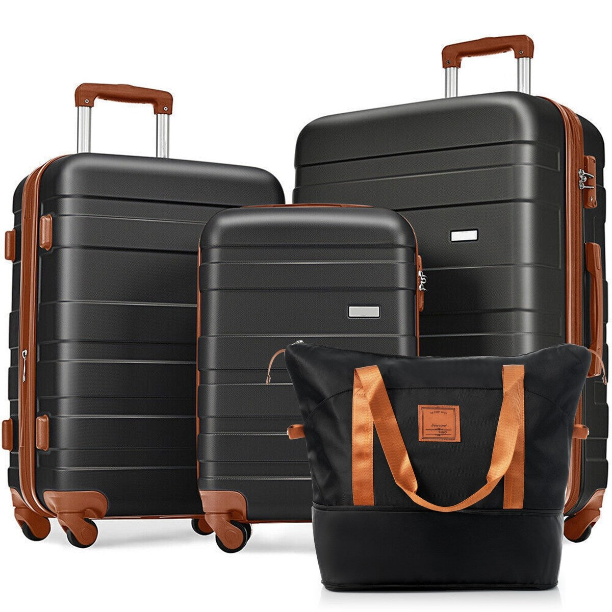3 Piece Luggage Sets Hardside Expandable Carry On Suitcase Set with Spinner Wheel, Lightweight Rolling Suitcase with Travel Bag