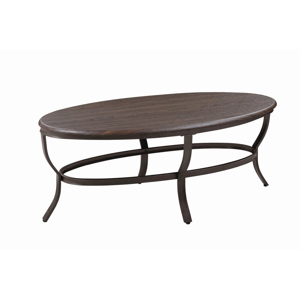 3 Piece Metal Oval Table Set with Sabre Legs and Wooden Top, Brown
