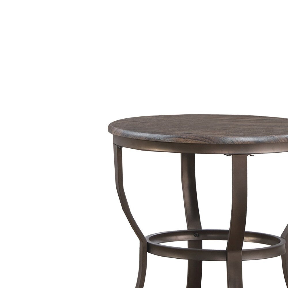 3 Piece Metal Oval Table Set with Sabre Legs and Wooden Top, Brown