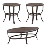 3 Piece Metal Oval Table Set with Sabre Legs and Wooden Top, Brown