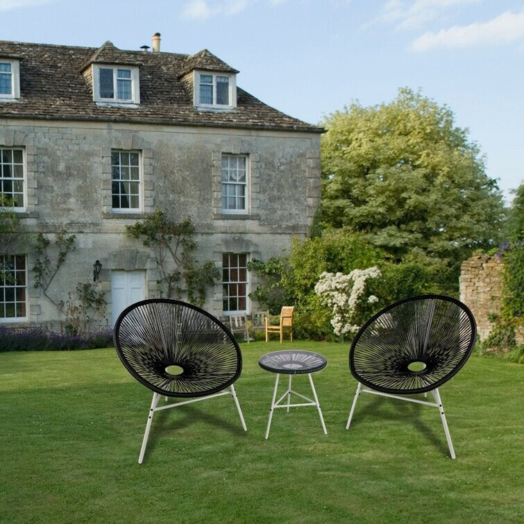 3-Piece Outdoor Acapulco Chair Set,Oval Weave Chair with Steel Frame