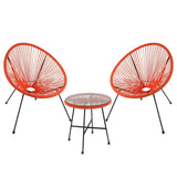 3-Piece Outdoor Acapulco Chair Set,Oval Weave Chair with Steel Frame