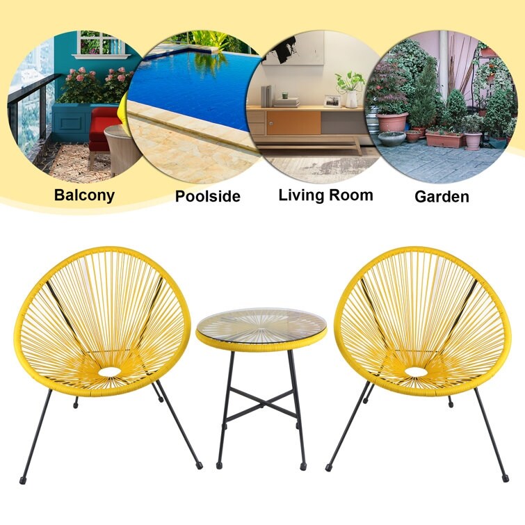 3-Piece Outdoor Acapulco Chair Set,Oval Weave Chair with Steel Frame