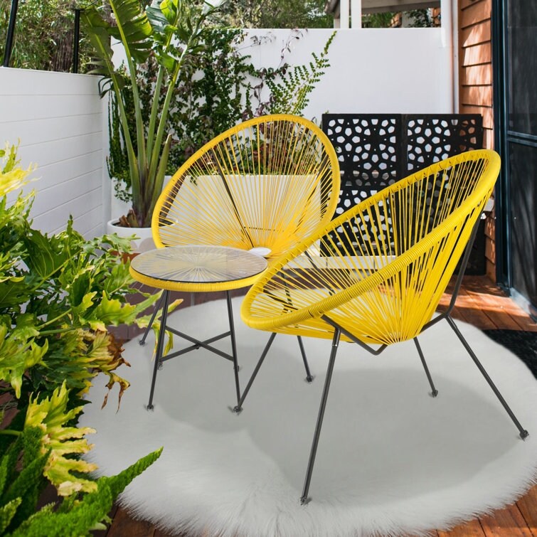 3-Piece Outdoor Acapulco Chair Set,Oval Weave Chair with Steel Frame