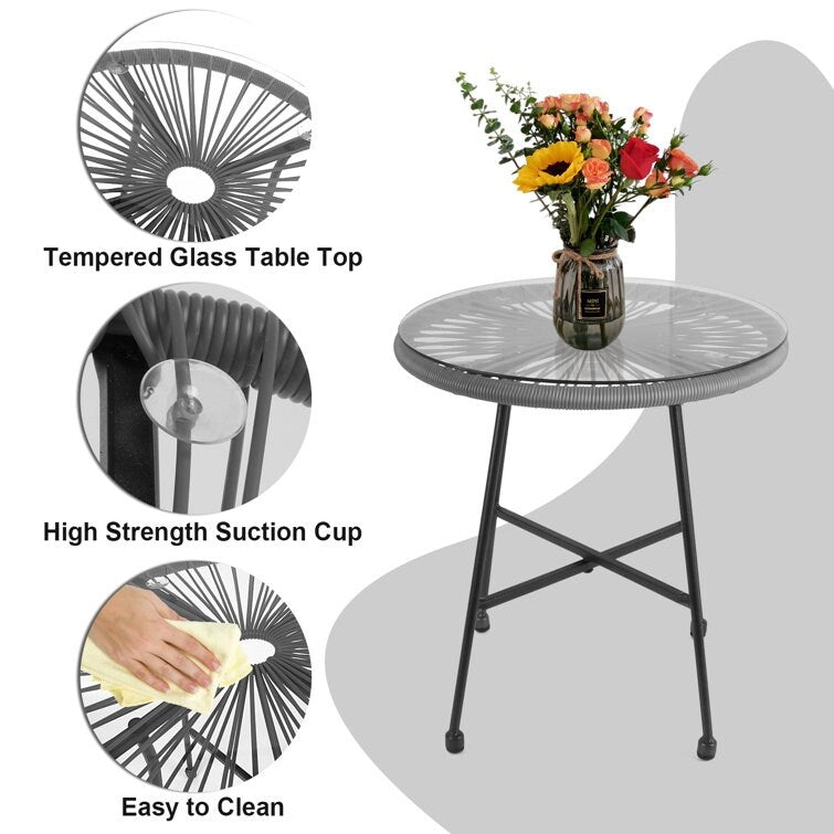3-Piece Outdoor Acapulco Chair Set,Oval Weave Chair with Steel Frame