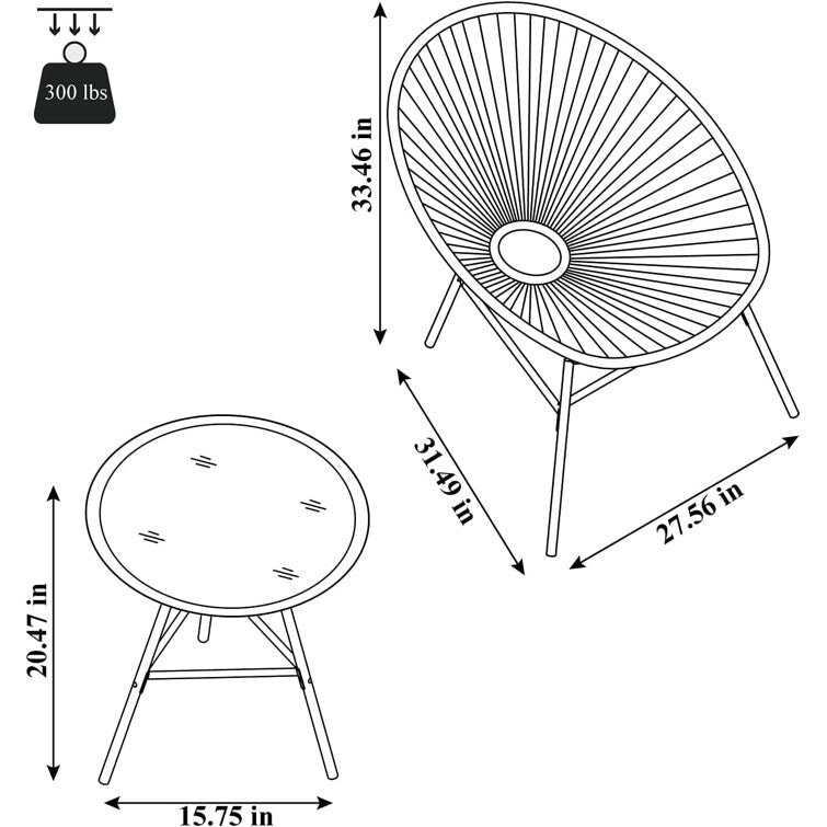 3-Piece Outdoor Acapulco Chair Set,Oval Weave Chair with Steel Frame