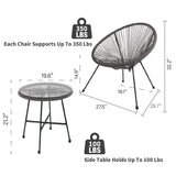 3-Piece Outdoor Acapulco Chair Set,Oval Weave Chair with Steel Frame