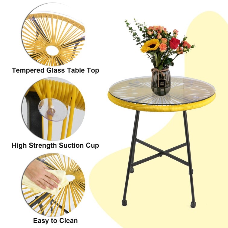3-Piece Outdoor Acapulco Chair Set,Oval Weave Chair with Steel Frame