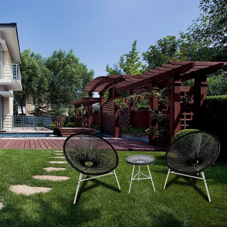 3-Piece Outdoor Acapulco Chair Set,Oval Weave Chair with Steel Frame