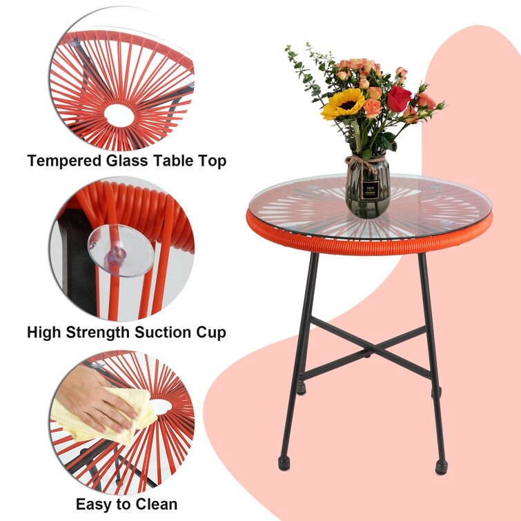 3-Piece Outdoor Acapulco Chair Set,Oval Weave Chair with Steel Frame