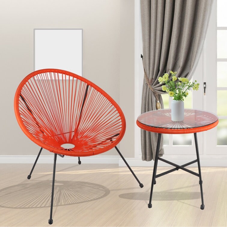 3-Piece Outdoor Acapulco Chair Set,Oval Weave Chair with Steel Frame