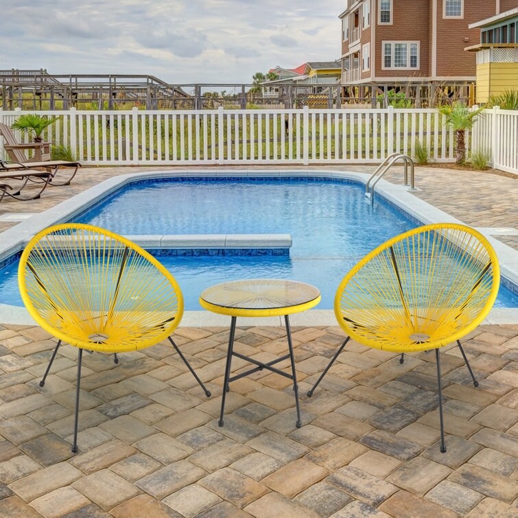 3-Piece Outdoor Acapulco Chair Set,Oval Weave Chair with Steel Frame