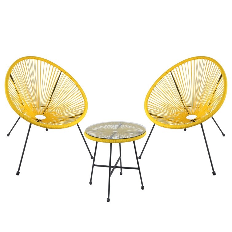 3-Piece Outdoor Acapulco Chair Set,Oval Weave Chair with Steel Frame