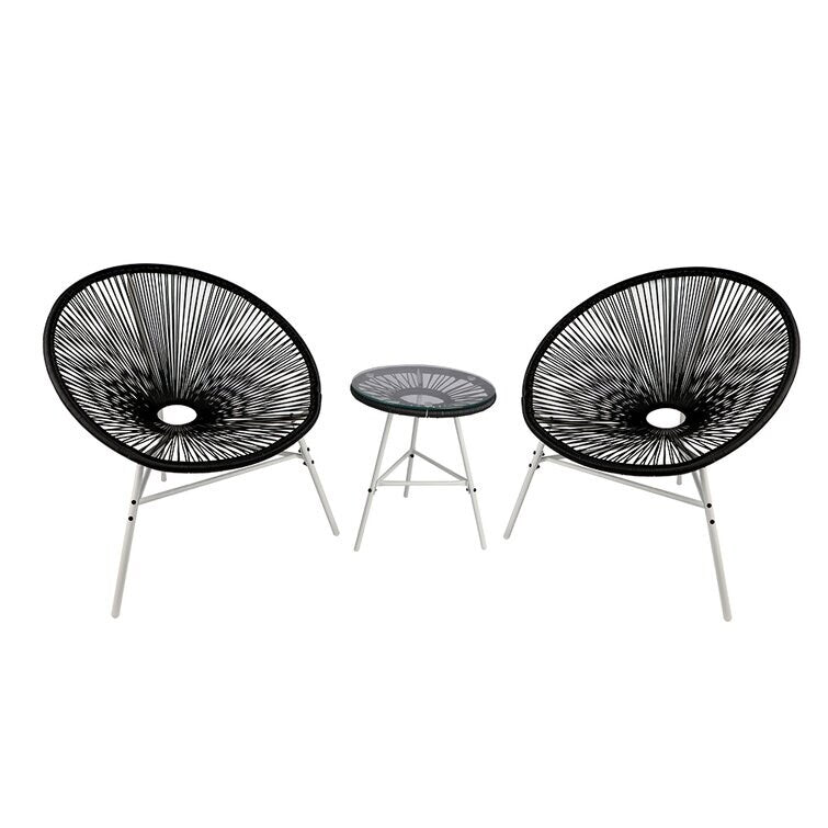 3-Piece Outdoor Acapulco Chair Set,Oval Weave Chair with Steel Frame