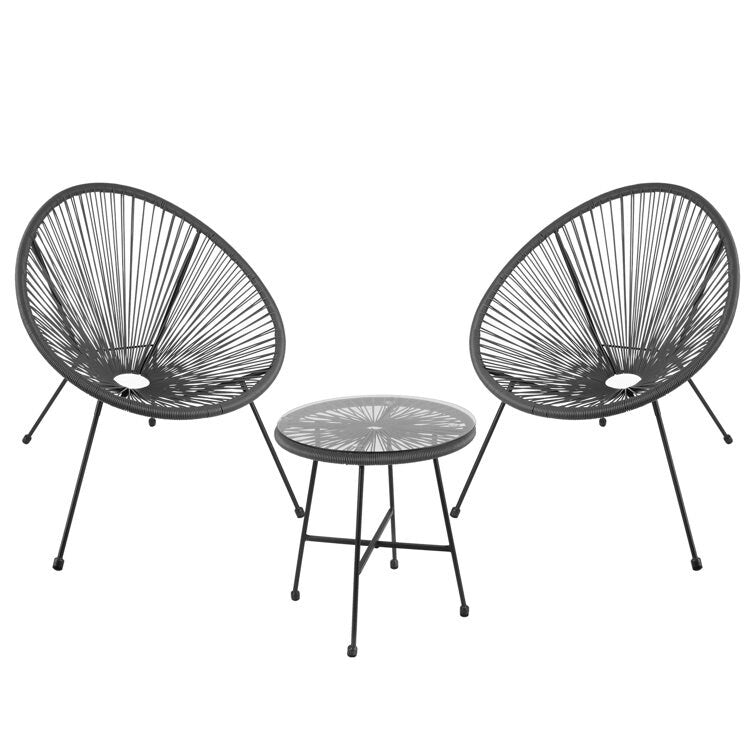 3-Piece Outdoor Acapulco Chair Set,Oval Weave Chair with Steel Frame