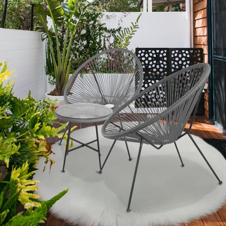 3-Piece Outdoor Acapulco Chair Set,Oval Weave Chair with Steel Frame