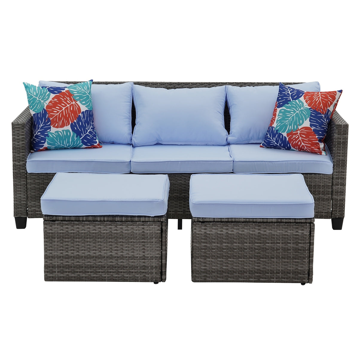 3-Piece Outdoor Furniture Set All-Weather Wicker Patio Sofa with Cushions for Conversations