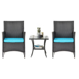 3-Piece Outdoor Rattan Conversation Set with Tempered Glass Table
