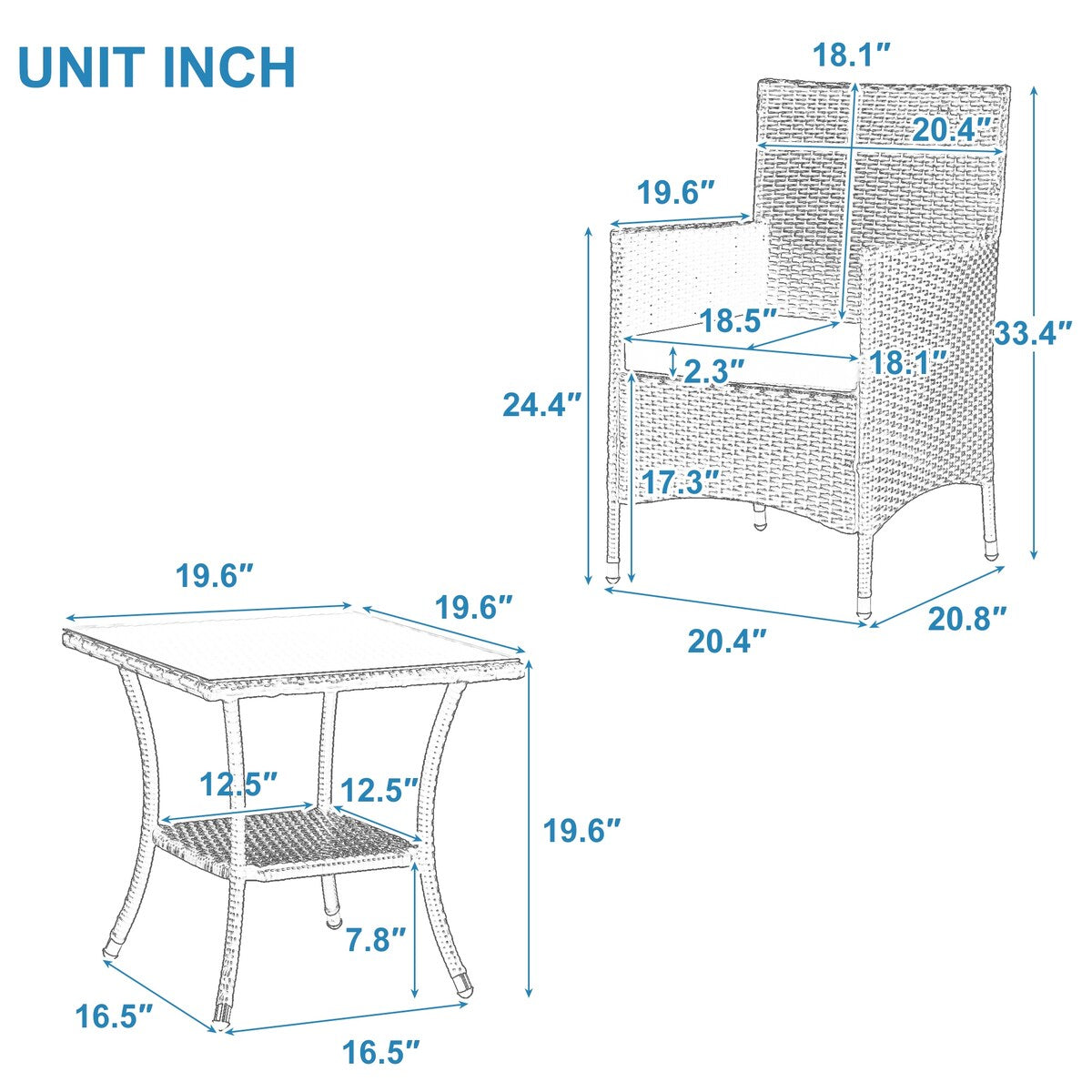 3-Piece Outdoor Rattan Conversation Set with Tempered Glass Table