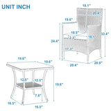 3-Piece Outdoor Rattan Conversation Set with Tempered Glass Table