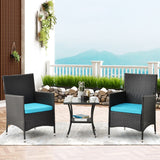 3-Piece Outdoor Rattan Conversation Set with Tempered Glass Table