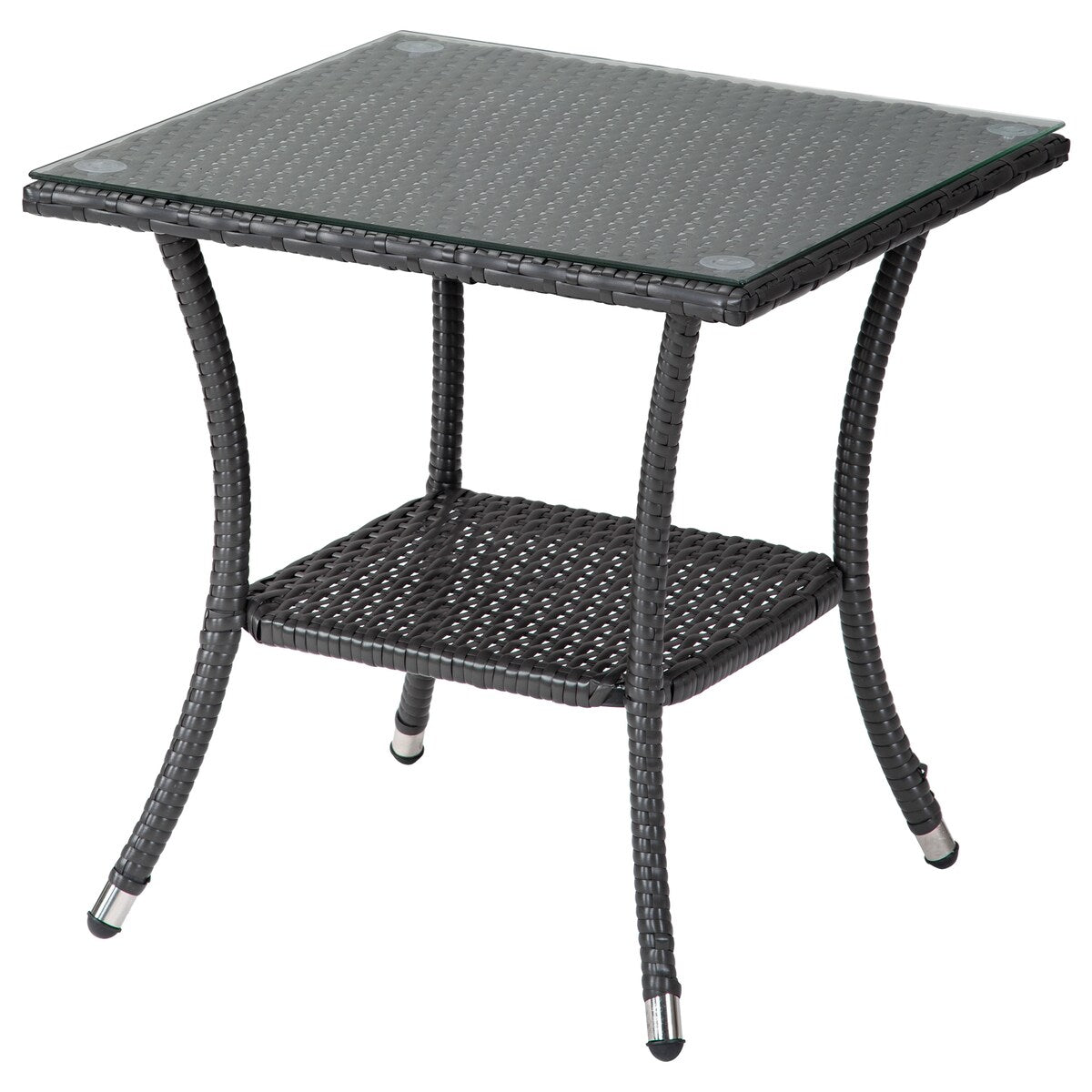 3-Piece Outdoor Rattan Conversation Set with Tempered Glass Table