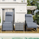 3 Piece Outdoor Rattan Two-person Recliner Chair set W/Coffee Table