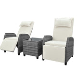 3 Piece Outdoor Rattan Two-person Recliner Chair set W/Coffee Table