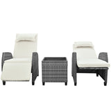 3 Piece Outdoor Rattan Two-person Recliner Chair set W/Coffee Table