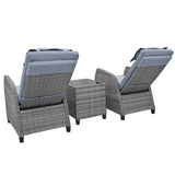 3 Piece Outdoor Rattan Two-person Recliner Chair set W/Coffee Table