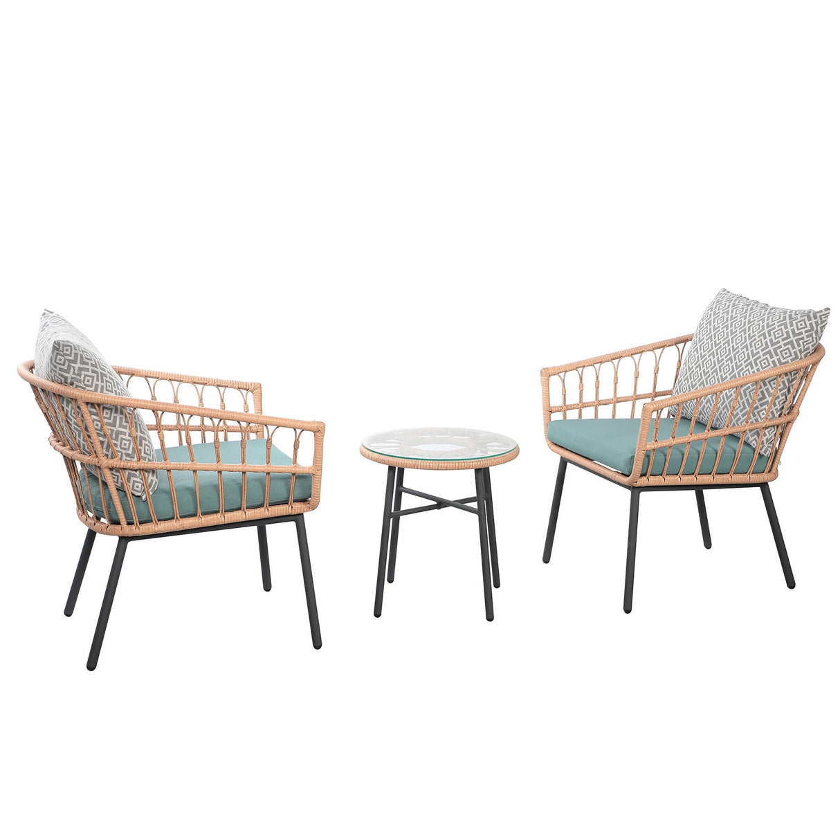 3-Piece Outdoor Wicker Bistro Set with Cushions
