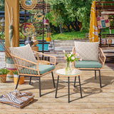 3-Piece Outdoor Wicker Bistro Set with Cushions