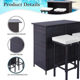 3 Piece Patio Bar Set, Outdoor Bar Table and Chairs Set for 2, Tiki Wicker Bar Table Set with Stools and Removable Cushions