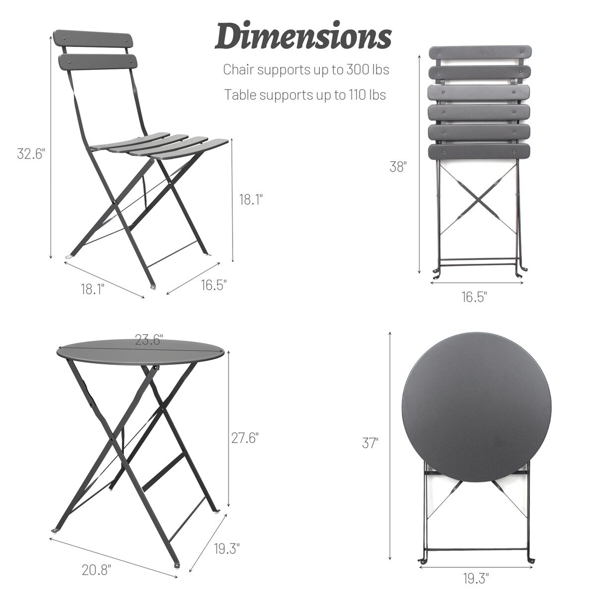 3 Piece Patio Bistro Balcony Chair Table Set