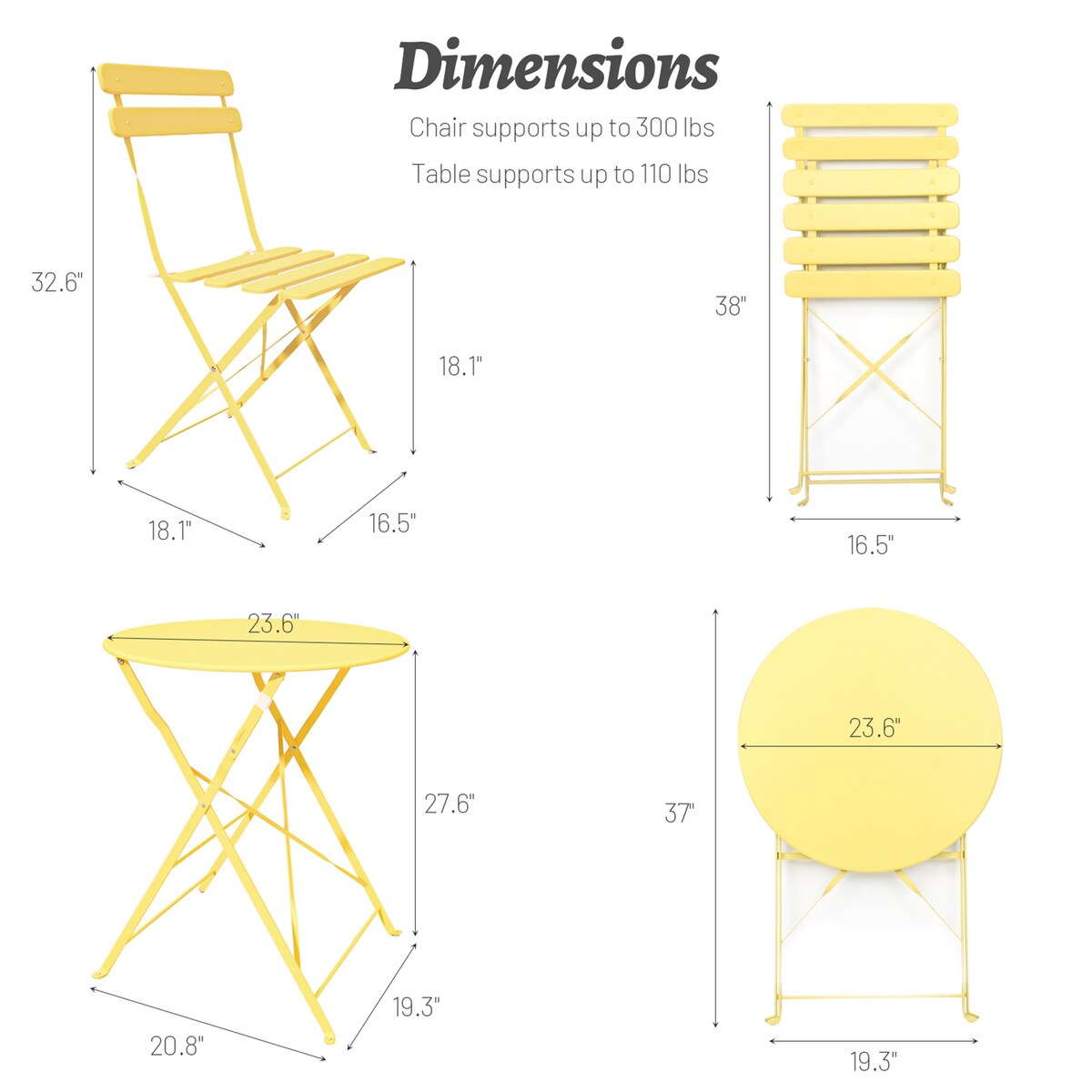 3 Piece Patio Bistro Balcony Chair Table Set