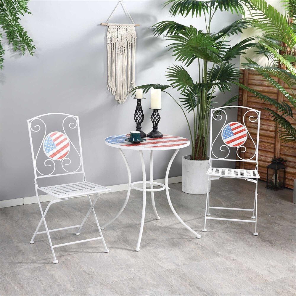3 Piece Patio Bistro Set, Folding Outdoor Furniture w/ Table & Chairs