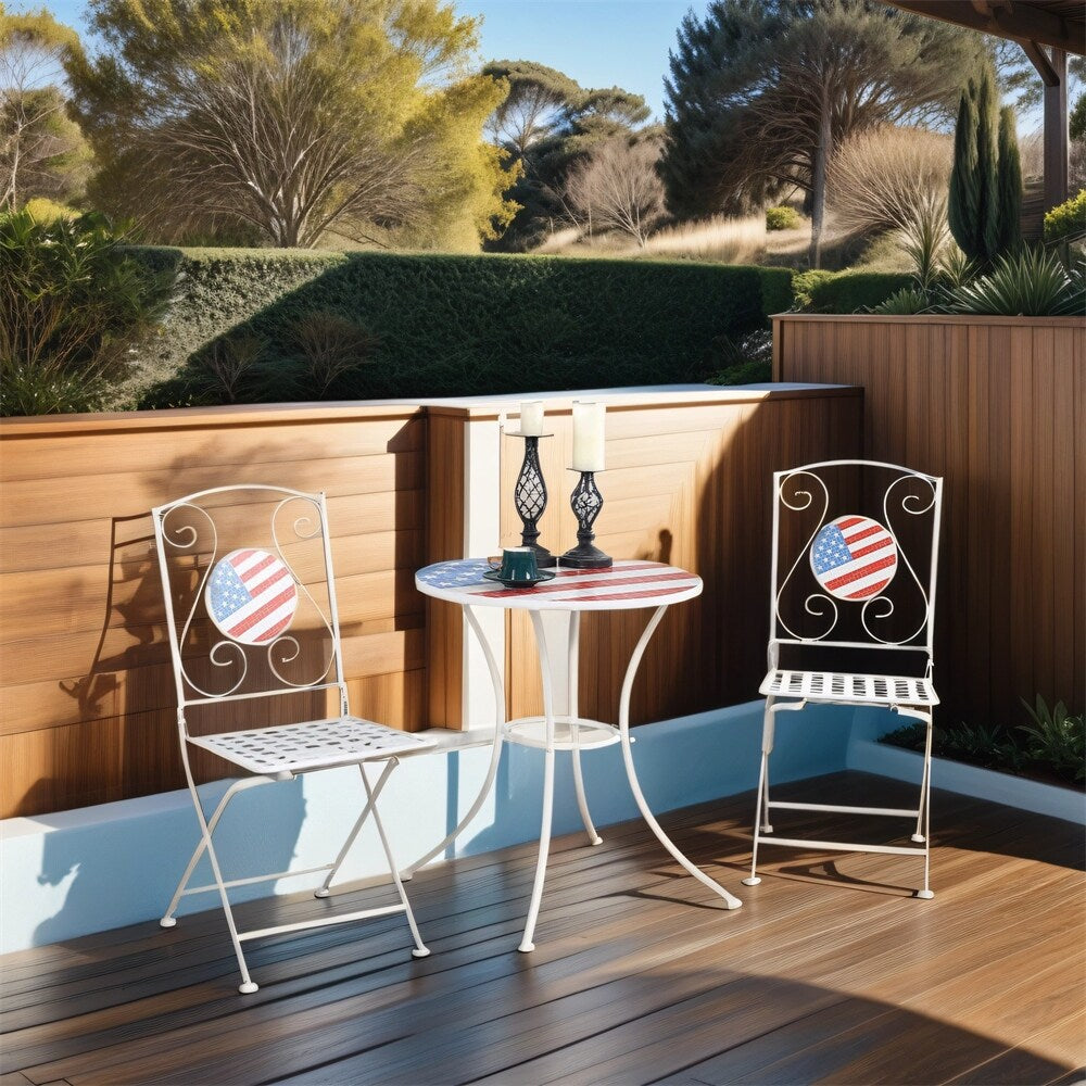 3 Piece Patio Bistro Set, Folding Outdoor Furniture w/ Table & Chairs